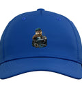 Fresh Machinist Vise Gauge Hat For Men With Adjustable Fit And High Profile Design Perfect Cool Tool Gift Royal Blue Snapback Cap front view with cartoon mechanic logo.