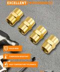 Heavy Duty Knockout Pack 1/4 NPT Coupler Female To Female Hex Pipe Fitting Premium Iron Corrosion Resistant connectors arranged on a surface.