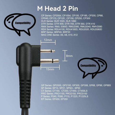 Covert Tube Earpiece With Mic For Walkie Talkies M Head 2 Pin Full Size PTT Surveillance Headset 5 Pack connector diagram