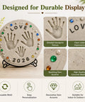 Custom DIY Family Handprint Stone Kit With Concrete Mold, Letter And Number Stamps, Colorful Gems For Indoor Outdoor Garden Keepsake Craft
