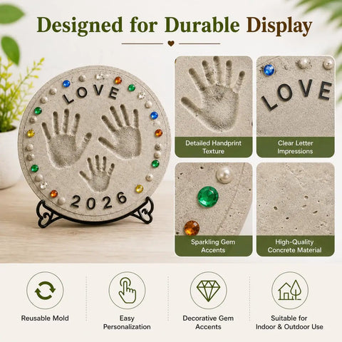 Custom DIY Family Handprint Stone Kit With Concrete Mold, Letter And Number Stamps, Colorful Gems For Indoor Outdoor Garden Keepsake Craft