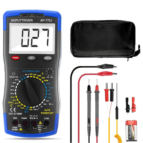 Garage Ready Automotive Engine Analyzer Multimeter With NCV, Manual Ranging, Backlit Display, and Accessories