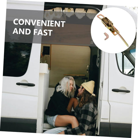 Beefy Heavy Duty Toggle Latch Clamp Kit with Adjustable Metal Pull Hasp for Truck Trailers, shown next to a van door for easy access.