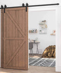 Sliding Barn Door Rail Hardware Kit For Double Doors Monorail System Tough Heavy Duty Track With Quiet Bearings installed view