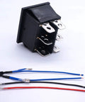 12V Polarity Reverse Switch Momentary DPDT Rocker Toggle With 6 Pins, ON OFF ON Action, Auto Reset, RV Jack Motor Control, Jumper Wires Included, 16A 250V AC or 20A 125V AC, Great For RVs, black 6-pin switch with jumper wires