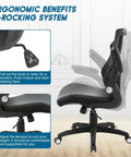 All Day Comfort Ergonomic Office Chair with Swivel Mesh Back PU Leather Seat adjustable lumbar close-up and side view