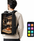 Next Level 21.5 Inch IP65 Waterproof Advertising Backpack With Blazing 1000 Nit FHD LCD Display worn by a person showcasing digital ads.