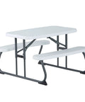 Kids Picnic Table With One Hand Adjustable Squeeze Button Setup Folds Flat For Easy Transport Seats Four Kids Comfortably Stain Resistant And Easy To Clean Durable Steel Frame With All Weather Finish In White