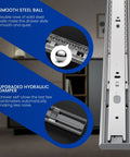 Close-up of 22 Inch Heavy Duty Soft Close Drawer Slides Set, showing ball bearing and hydraulic damper for smooth functionality.