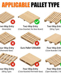 Applicable pallet types demonstrating two-way and four-way entries for heavy duty electric pallet stacker use.