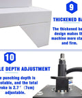 Pneumatic hinge boring drill press with thickened metal base and adjustable depth spindle.