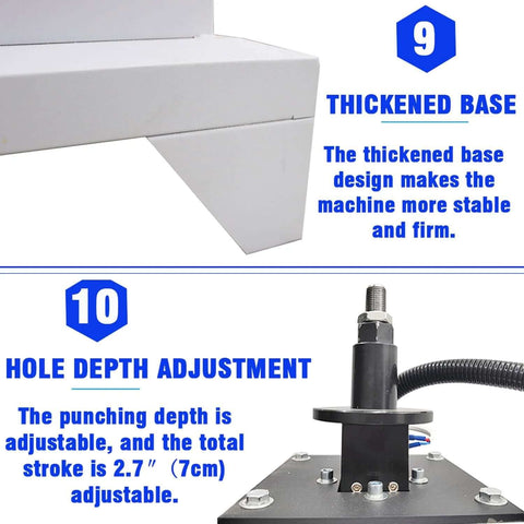 Pneumatic hinge boring drill press with thickened metal base and adjustable depth spindle.