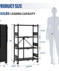 4-Tier Folding Metal Storage Rack With Wheels No-Assembly Heavy Duty Shelving Unit 600 Lb Capacity Collapsible and Mobile Organizer for Kitchen Pantry Bathroom and Closet Easy Setup, 44in tall, folded