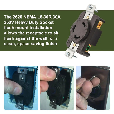 Rock Solid Heavy Duty 30 Amp Flush Mount Locking Receptacle Featuring Nema L630R Twist Lock Plug Socket installation process images