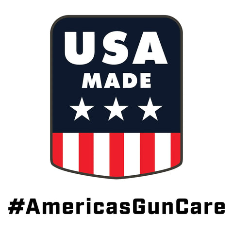 USA Made shield logo with stars and stripes, #AmericasGunCare
