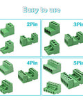 28 Sets Screw Terminal Block Connector Assortment Kit With 5.08mm Pitch Pro Grade Quality Includes 2 Pin 3 Pin 4 Pin 5 Pin Connectors For 24 To 12 AWG Cable On PCB OLA007 displayed on a white background