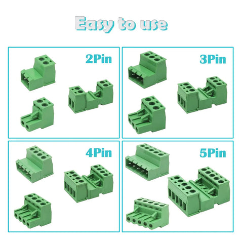 28 Sets Screw Terminal Block Connector Assortment Kit With 5.08mm Pitch Pro Grade Quality Includes 2 Pin 3 Pin 4 Pin 5 Pin Connectors For 24 To 12 AWG Cable On PCB OLA007 displayed on a white background