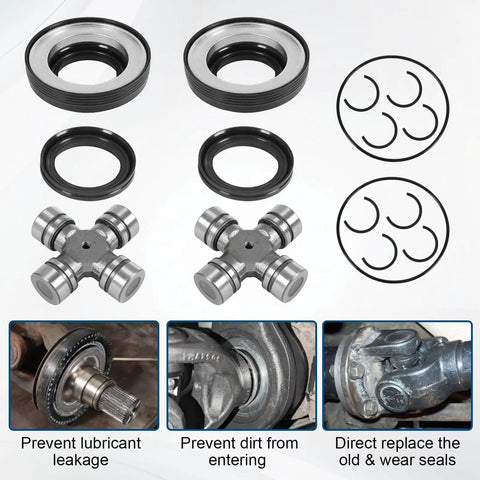 Ford Front Axle Seal And U Joint Kit For F250 F350 F450 F550 Beefed Up Heavy Duty Super Duty And Excursion With Dana 50 60 1998 To 2005 Replacement 2002692 50381 50491 SPL55 4X 41784 2 components laid out
