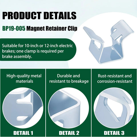 Houoto BP19-005 magnet retainer clip, silver metal, for Dexter 12.25-inch electric trailer brake magnets; set of 4