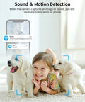 Child and two dogs monitored by 1080P Indoor Baby Cam With Audio And Night Vision Nanny And Pet Surveillance Camera With Sound