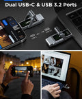512GB USB C Dual Port USB 3.2 High Speed Flash Drive With 560MB/s Transfer connected to iPhone and laptop