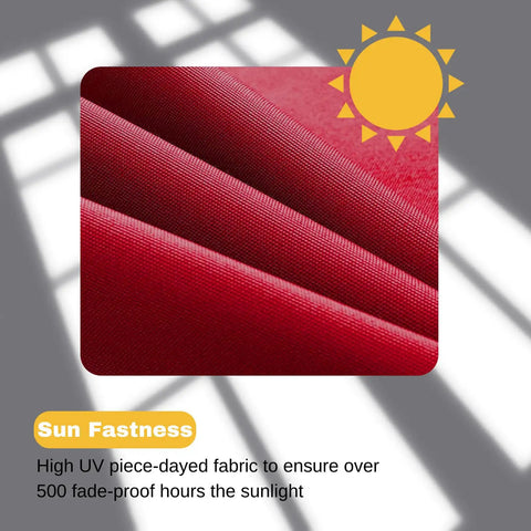 Close-up of red waterproof fabric used in outdoor chair cushions set of 2, featuring high UV resistance and fade-proof properties.