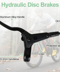 Close-up of bike hydraulic brake lever set with aluminum alloy lever and oil hose; fits 22.2mm handlebars
