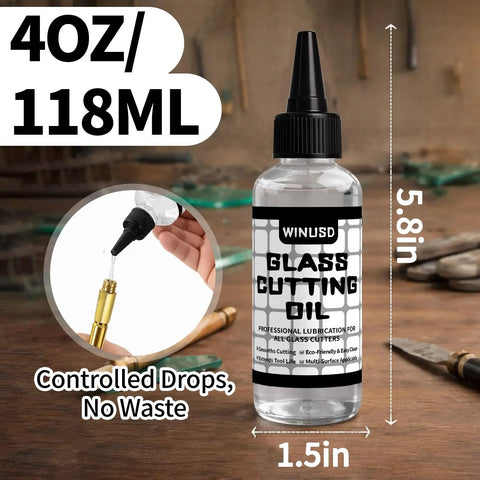 Pro Grade Glass Cutting Oil For All Cutting Tools Let Your Cutter Wheel Glide With Minimal Friction For Clean Scoring And Fewer Breaks Ideal For Stained Glass Mirrors Bottles Tiles Mosaic And Glass Cutter Wheels, 4oz bottle on wooden surface