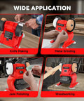 The No Fuss Cordless Mini Bench Grinder Polisher With Dual Grinding Wheels Rocking At 5500 Rpm used for knife making and metal grinding.
