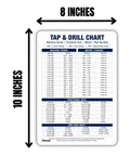 Straight Up Solid Magnetic Tap And Drill Size Reference Chart Eight By Ten Inches showing detailed size specifications for various taps.