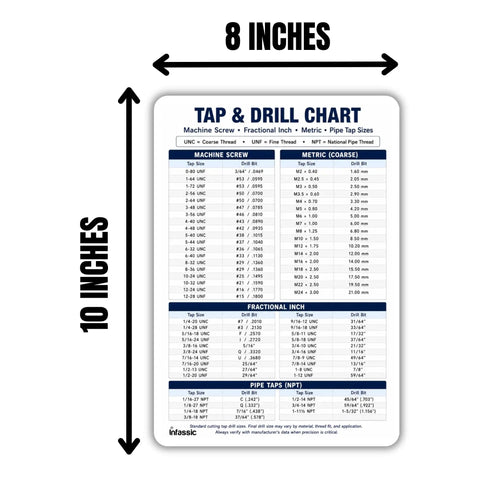 Straight Up Solid Magnetic Tap And Drill Size Reference Chart Eight By Ten Inches showing detailed size specifications for various taps.