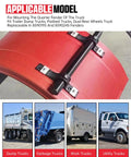 4 Piece Heavy Duty Fender Brackets Assembly Oem 8591005 Truck Hanger Mount Built For Freightliner Kenworth Peterbilt Dump Trailers And Flatbeds Rugged Poly Splash Guard Kit For One Side shown with mounting setup on truck fender.