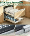 2 Pair 14 Inch Undermount Soft Close Drawer Slides With Dope Red Handles For Full Extension Concealed Rails Featuring 3D Adjustable Latch And No Sweat Install For Kitchen Or Vanity Top Shelf Glide Setup showing soft close function with cushioned damper and pulleys.
