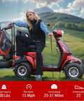 Badass Two In One Electric Golf Cart And Adult Mobility Scooter Built Ridin Different With Serious 1000 Watt Motor Smooth Sixty Volt Battery Four Wide Fat Tires And Spacious Rear Trunk For Cruisin Smooth, red color, on grassy field with golf bag.