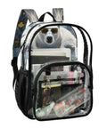 Clear PVC Backpack See Through Bookbag With Front Mesh Pocket And Side Bottle Pockets 12L Lightweight Durable Unisex
