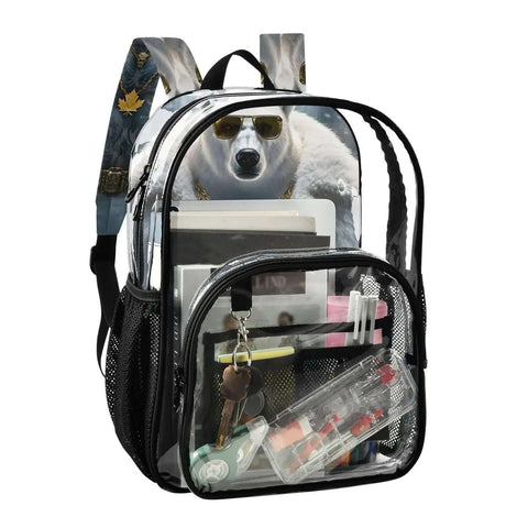 Clear PVC Backpack See Through Bookbag With Front Mesh Pocket And Side Bottle Pockets 12L Lightweight Durable Unisex