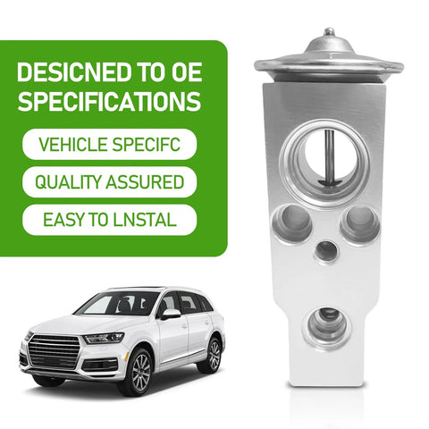Universal Car Expansion Valve For Air Conditioning System, Heavy Duty Metal Valve, High Temperature Resistant, Silver, SUV shown.
