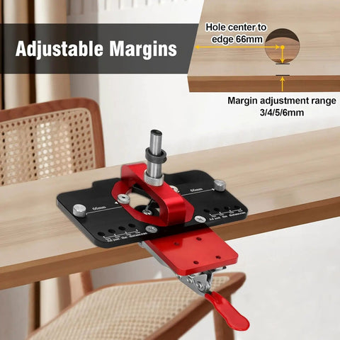 Concealed Hinge Jig For Cabinet Doors 35mm Metal Pro Grade DIY Woodworking Tool Kit with Precision Drill Bit on wood board