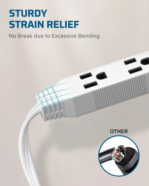 Two Pack 6 Foot White Extension Cords With Three Outlets 16/3 Gauge ETL Listed Flat Plug Grounded Great For Lamps Computers Monitors Fans And Other Small Appliances white extension cord with strain relief and grounded outlets