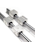 Premium Linear Guide Rail Kit With 4 Smooth SBR12UU Blocks For Super High Speed CNC Machines and DIY Projects, showing 2 rails and 4 blocks.