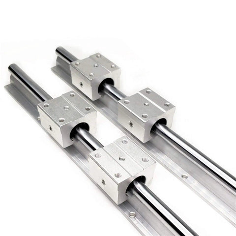 Premium Linear Guide Rail Kit With 4 Smooth SBR12UU Blocks For Super High Speed CNC Machines and DIY Projects, showing 2 rails and 4 blocks.