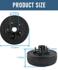 JDMSPEED trailer brake hub drum, front view; 10.23 in diameter with 2.48 in center bore, 5 on 4.5 in bolt pattern, black cast iron