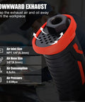 Professional 1/2 Inch Air Impact Wrench Packs Tough As Nails 1560 Ft Lbs Of Raw Power Into A Lightweight Rubber Grip Design showing downward exhaust feature.
