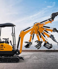 Pro Grade Mini Excavator Attachments Kit With Narrow Bucket Ripper Rake Auger Grapple Quick Hitch Screening Bucket Eight Piece Set
