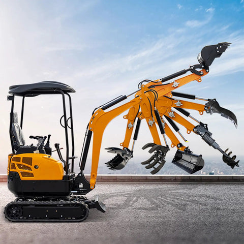 Pro Grade Mini Excavator Attachments Kit With Narrow Bucket Ripper Rake Auger Grapple Quick Hitch Screening Bucket Eight Piece Set