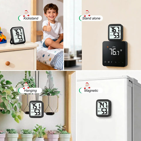 2 Pack Indoor Thermometer And Hygrometer With Real Time Temperature And Humidity Readings, Dual Sensors For More Accurate Monitoring, Wide Range From -58 To 158 F Or -50 To 70 C, 10% To 99% RH For Home And Office, with kickstand, stand-alone, hanging, magnetic