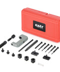 Orion Motor Tech 19-piece chain breaker kit with C-frame in orange case; includes anvils, pins, breaking bolts.