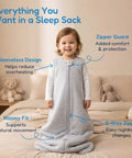 Toddler wearing Toddler Sleep Sack 1.0 TOG For 2T 3T 4T, Soft Wearable Blanket Baby Sleep Bag With Two Way Zippers For Safe Sleep in grey.