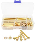 Copper Yellow M6 Machine Screw Assortment Kit with nuts and flat washers, 80 pieces in plastic case, Phillips pan head bolts