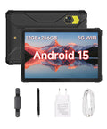 Hardcore Rugged Tablet With 10.95 Inch Screen Running Android 15 Packing 20 GB Ram And 256 GB Storage shown with accessories.